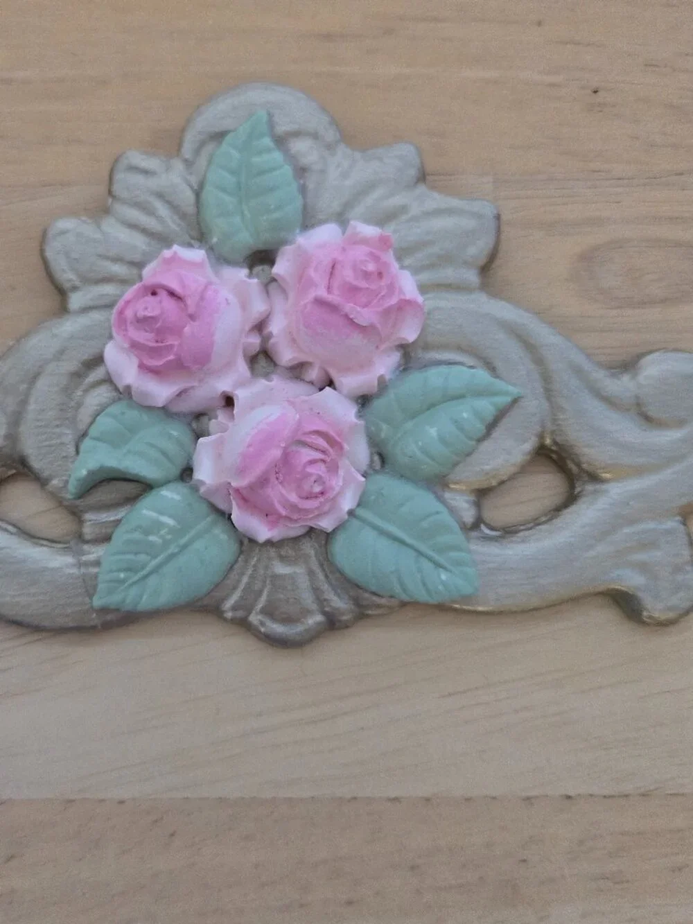 Pink Rose Wall Decor Gold Scrollwork Cottagecore Vintage-Style